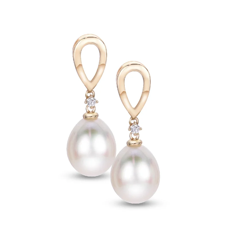 Ladies earrings for video elegance -Pearl Drop Earrings in Yellow Gold by Imperial Pearl