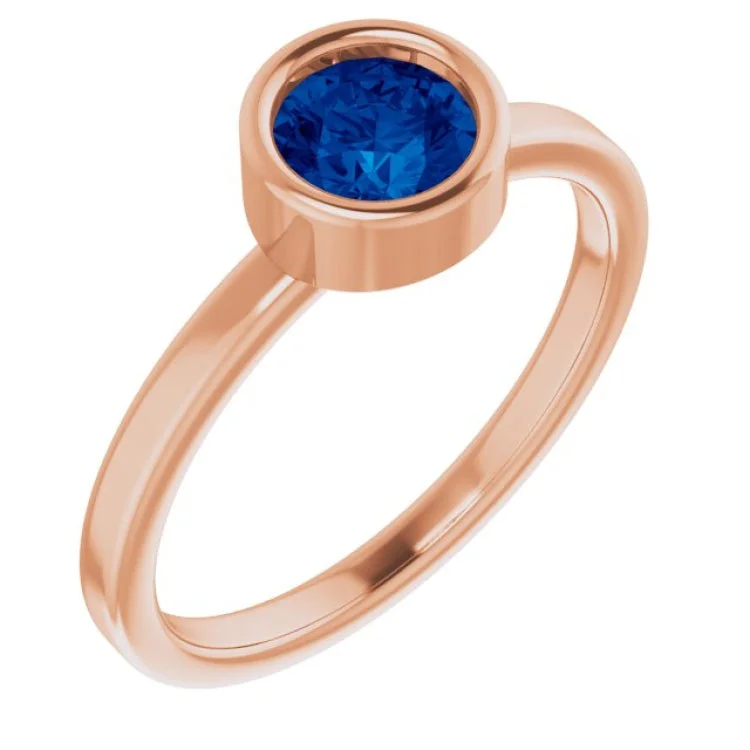 Ladies rings with dream inscriptions -14K Rose 5.5 mm Natural Blue Sapphire Ring