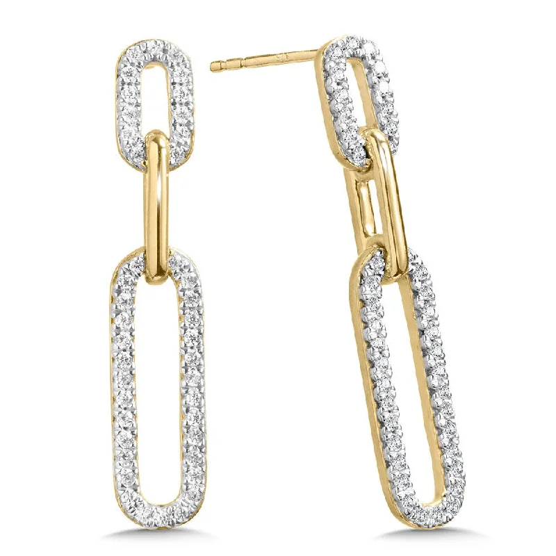 Ladies earrings with comet charms -Diamond Paperclip Earrings in Yellow Gold