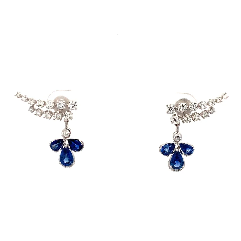 Ladies earrings with mixed elegance -Sapphire and Diamond Earrings in White Gold by Simon G