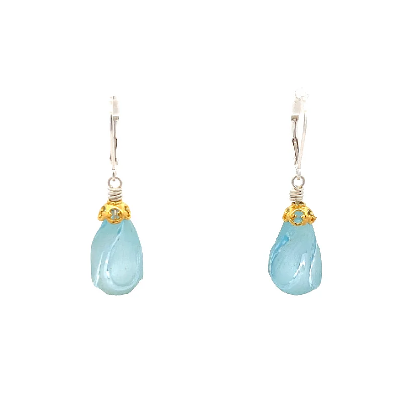 Ladies earrings with cotton accents -Blue Topaz Briolette Drop Earrings in Two-Tone Gold by Anatoli