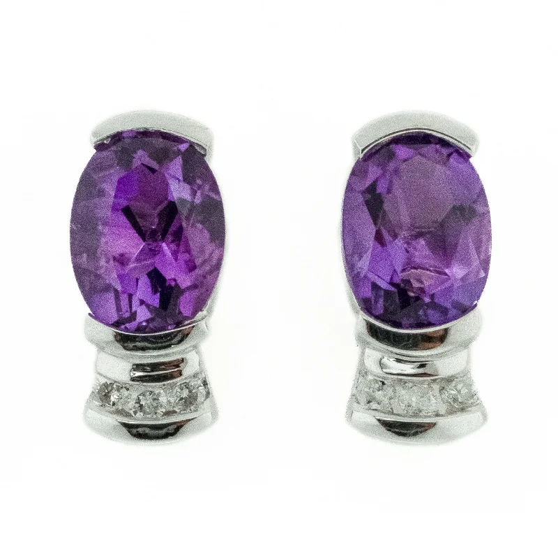 Ladies earrings bold elegance -0.82ctw Amethyst and Diamond Accented Earrings in 14K White Gold