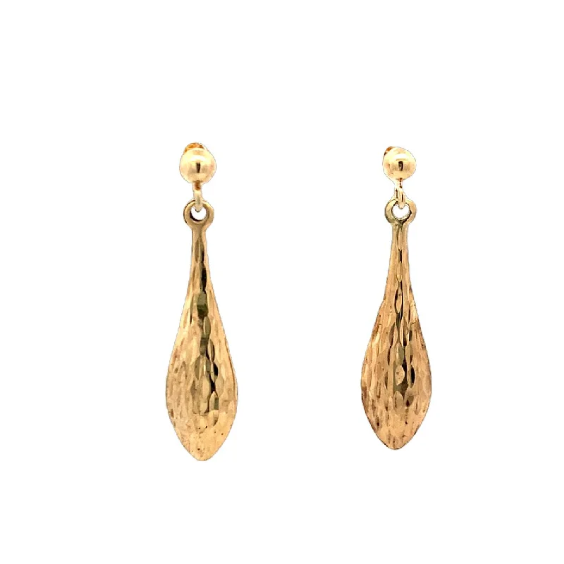 Ladies earrings rugged shine -Estate Diamond Cut Drop Earrings in Yellow Gold