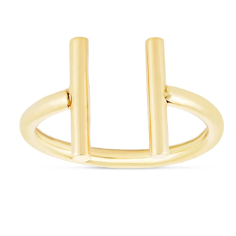 Ladies rings for serene elegance -14K Gold Open Double Bar Ring