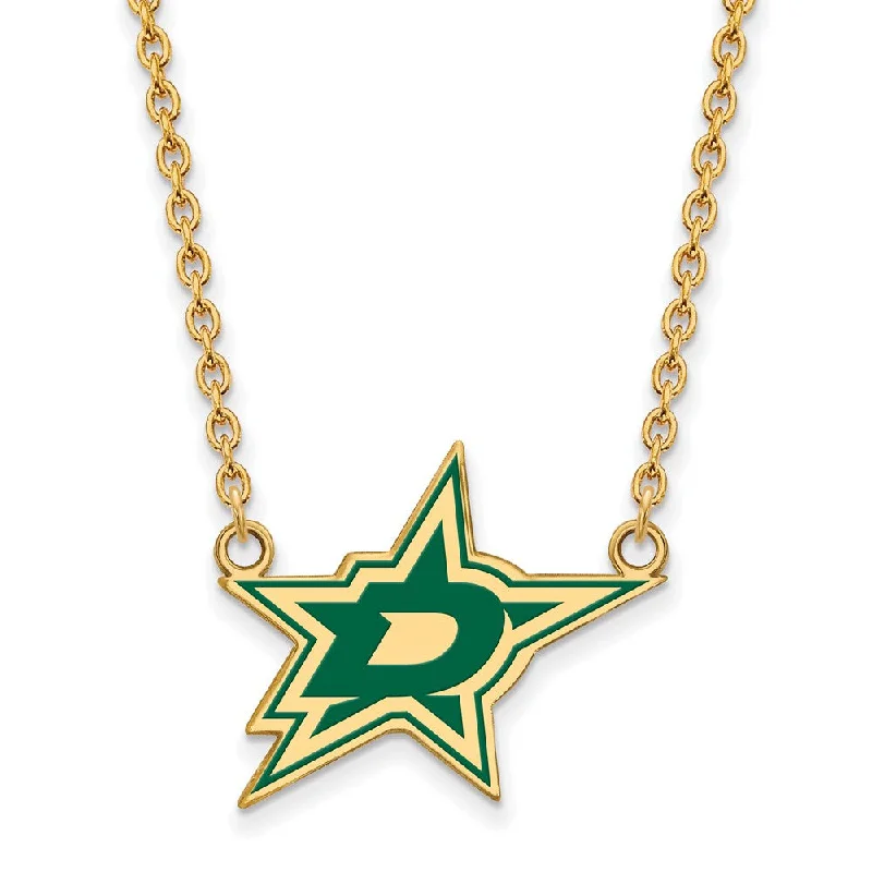 ladies-gemstone-box-chain-necklaces-SS 14k Yellow Gold Plated NHL Dallas Stars LG Enamel Necklace, 18 Inch