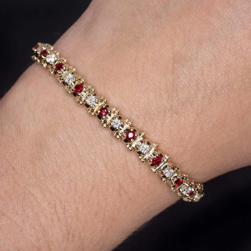 ladies-custom-multi-strand-bracelets-2.75ct NATURAL BURMA RUBY DIAMOND TENNIS BRACELET 22gm 14k YELLOW GOLD CLASSIC