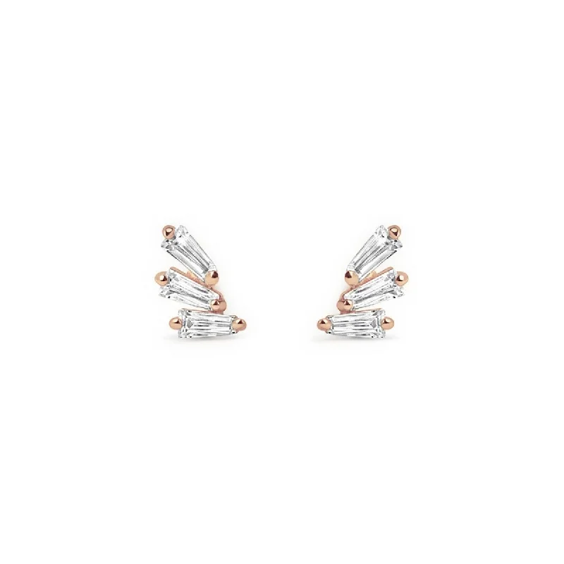 Ladies earrings for style charm -Tri Baguette Stud Earrings