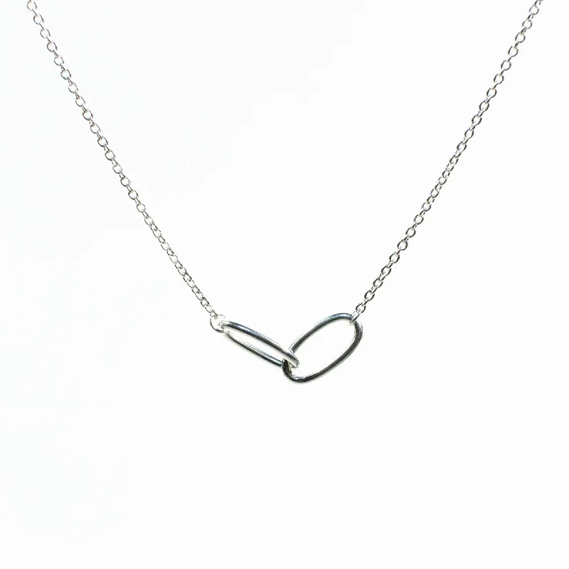 ladies-modern-heart-locket-necklaces-Two Ovals Silver Necklace