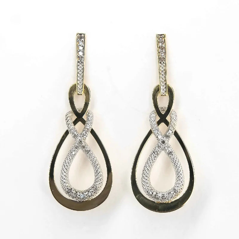 Ladies earrings bold shine -Diamond Polished and Textured Crossover Dangle Earrings in 18K Two Tone