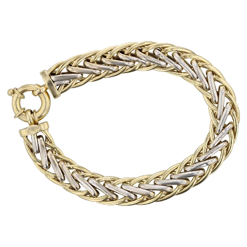 ladies-custom-slider-bracelets-Two-Tone 14K Gold Hollow Link Chain Bracelet