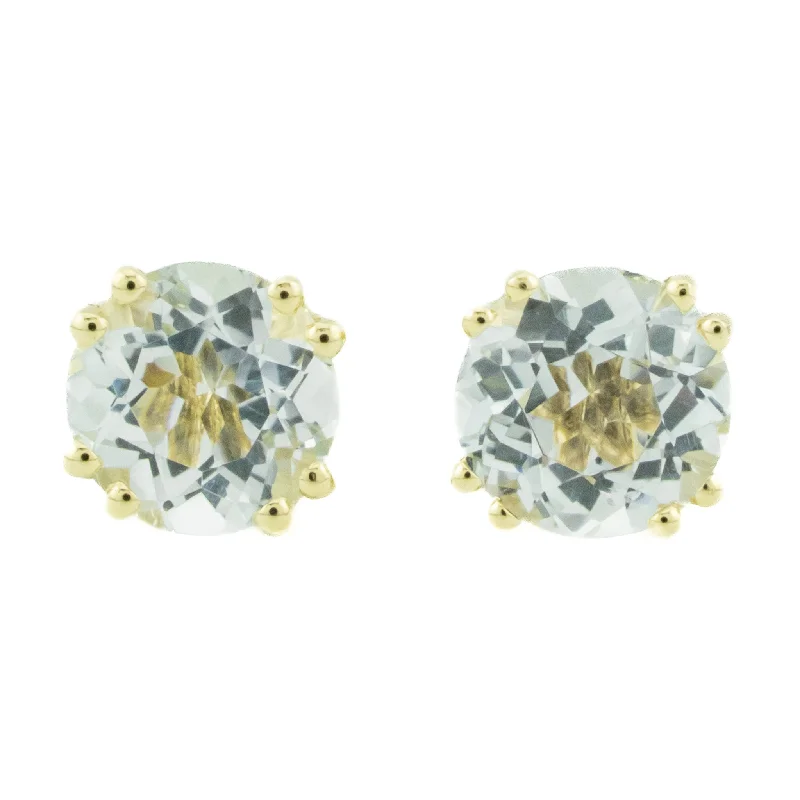 Ladies earrings with jet emerald -3.09ctw Aquamarine Solitaire Stud Earrings in 14K Yellow Gold