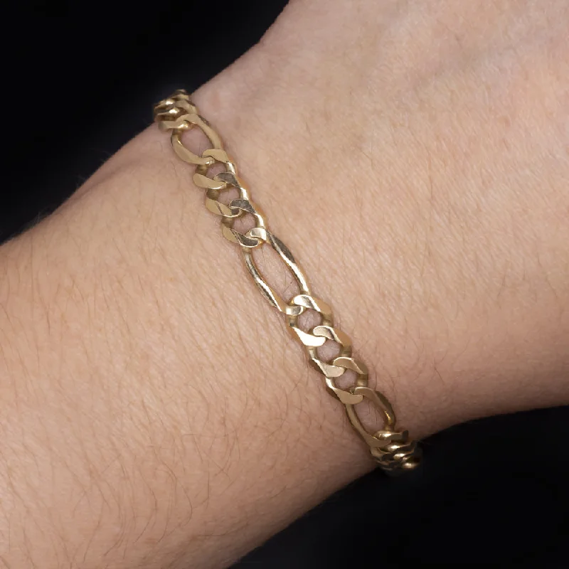 ladies-unique-rigid-link-bracelets-SOLID 10K YELLOW GOLD FIGARO CHAIN BRACELET ESTATE MENS LADIES CLASSIC SIMPLE