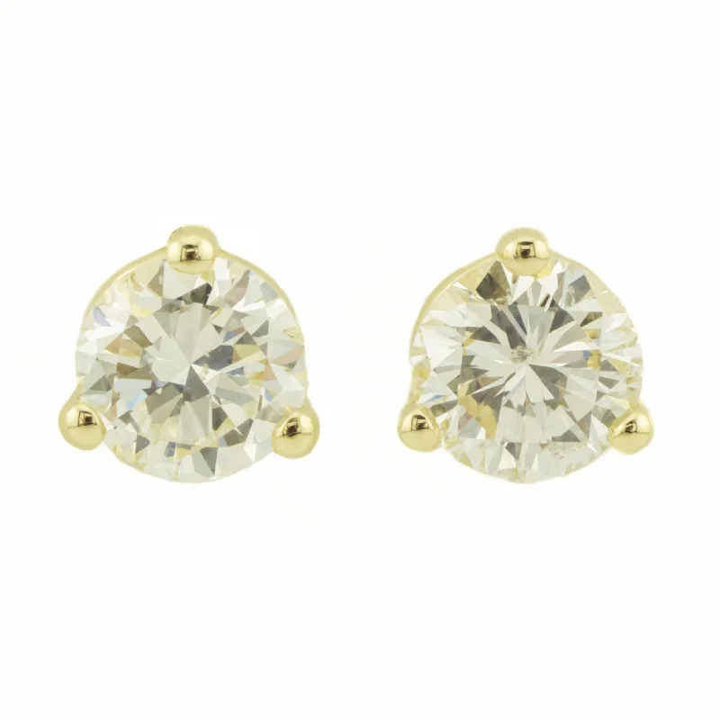 Ladies earrings with clear zircon -0.80ctw Round Diamond Solitaire Stud Earrings in 14K Yellow Gold