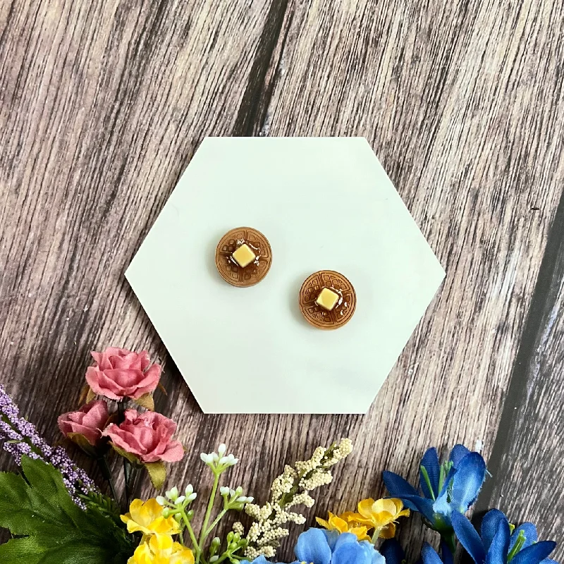 Ladies earrings for tech vibes -Butter Waffle Stud Earrings