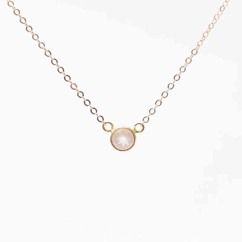 ladies-gift-box-chain-necklaces-Gold Rose Quartz Comini Circle Stone Necklace