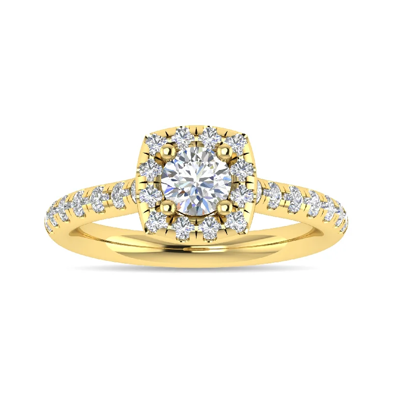 Ladies wedding rings for poet unions -Diamond 1 Ct.Tw. Round Shape Engagement Ring in 14K Yellow Gold