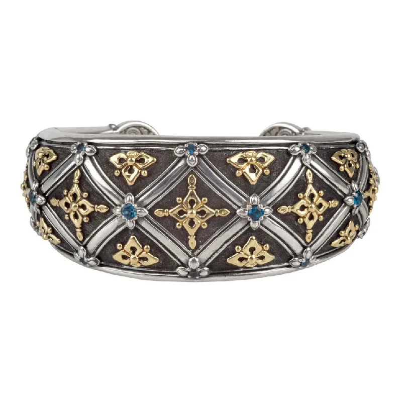 ladies-bohemian-adjustable-cuff-bracelets-Sterling Silver & 18K Gold Multi Stone Bracelet