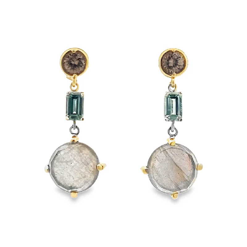 Ladies earrings for epic vibes -Labradorite and Zircon and Sapphire Earrings in Two-Tone Gold by B&C