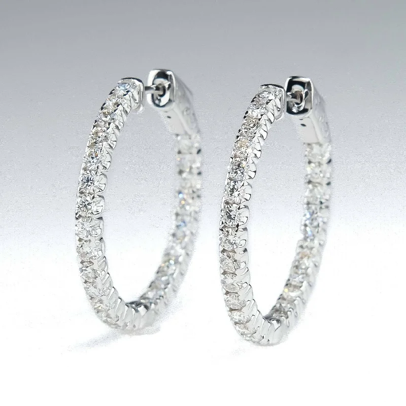 Ladies earrings for free-spirit charm -2.18ctw Diamond Inside Out Hoop Earrings in 14K White Gold