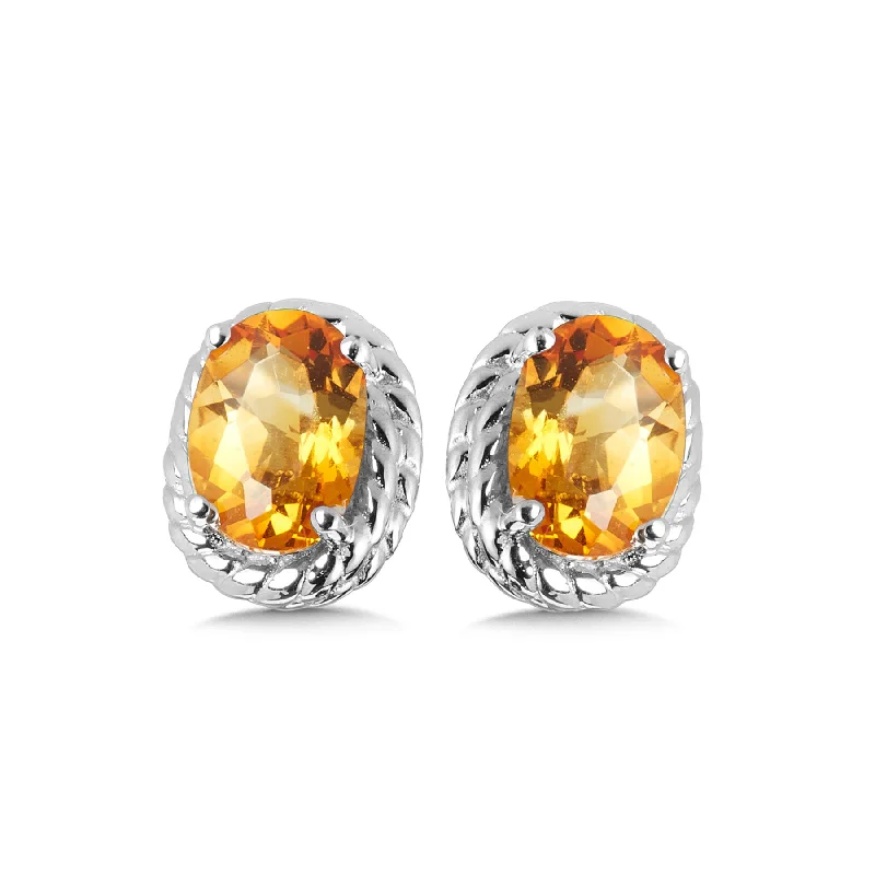 Ladies earrings thin charm -Citrine Stud Earrings in Silver