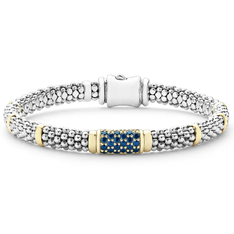 ladies-trendy-silver-bracelets-Blue Sapphire Caviar Bracelet | 6mm (Size M)