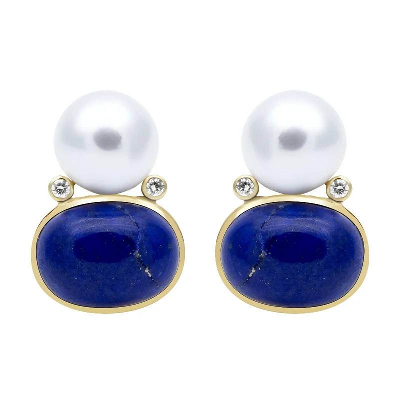 Ladies earrings for trend vibes -Earrings - Southsea Pearl, Lapiz Lazulli And Diamond (2412C)