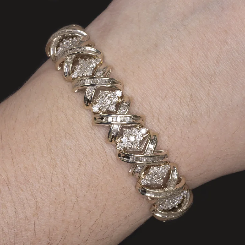 ladies-ethnic-multi-strand-bracelets-8ctDIAMOND CLUSTER BRACELET 27.1 GRAM 10k YELLOW GOLD NATURAL CRISS CROSS LINK