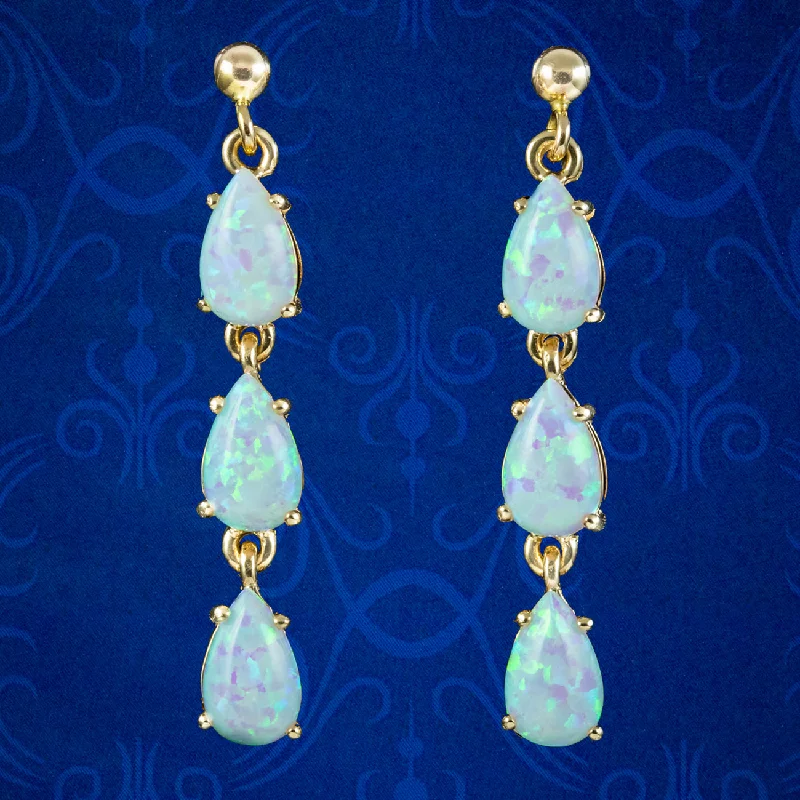 Ladies earrings stylish shine -Victorian Style Opal Drop Earrings 9ct Gold