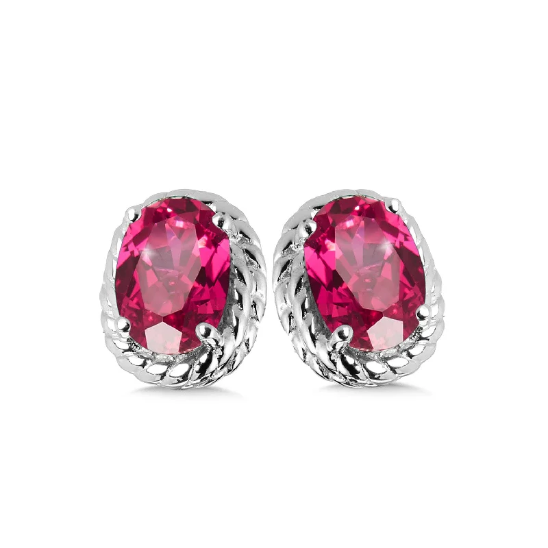 Ladies earrings shining elegance -Created Ruby Stud Earrings in Silver