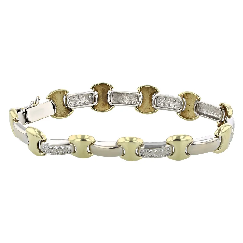 ladies-elegant-rigid-link-bracelets-Two-Tone 14K Link Bracelet with Diamonds