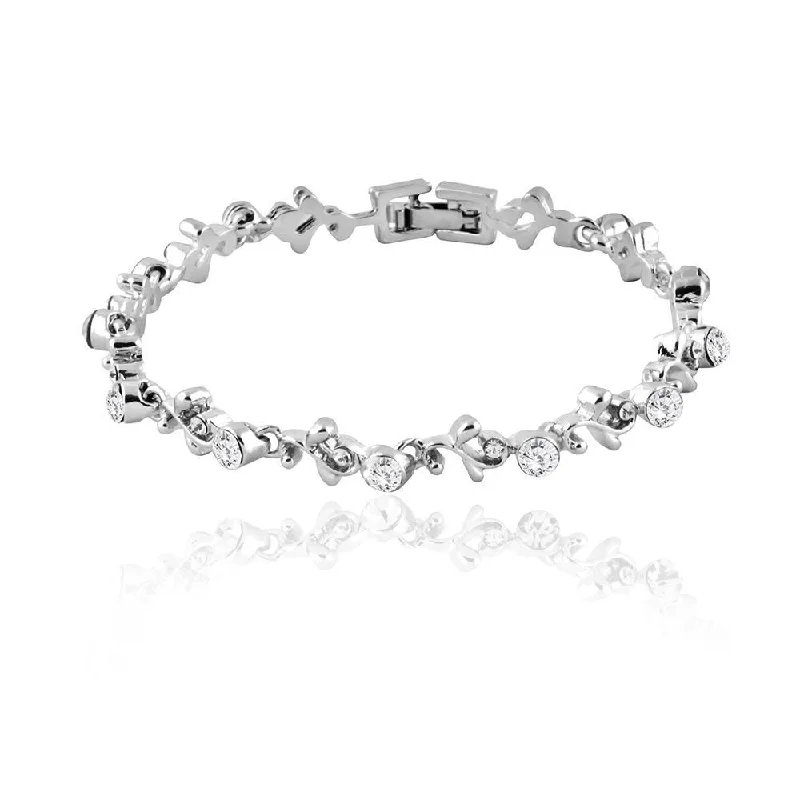 ladies-gemstone-wraparound-bracelets-Mahi Rhodium Plated Flower Garland Bracelet With Crystal For Women