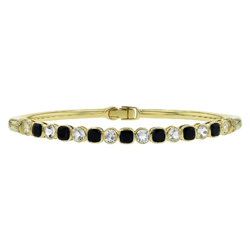 ladies-statement-hinged-bangle-bracelets-White Topaz, Spinel and Diamond Bangle Bracelet