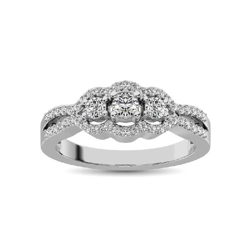 Ladies wedding rings floral eternity -14K White Gold 1/2 Ct.Tw. Diamond Engagement Ring