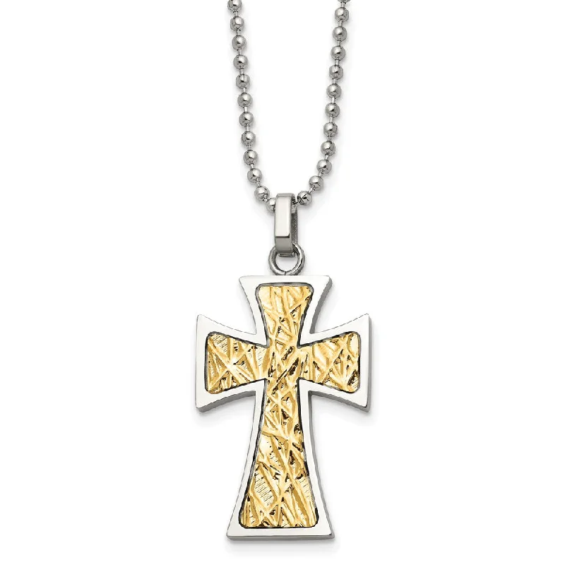 ladies-flower-multi-strand-necklaces-Stainless Steel & 14k Yellow Gold Accent Maltese Cross Necklace, 22 In