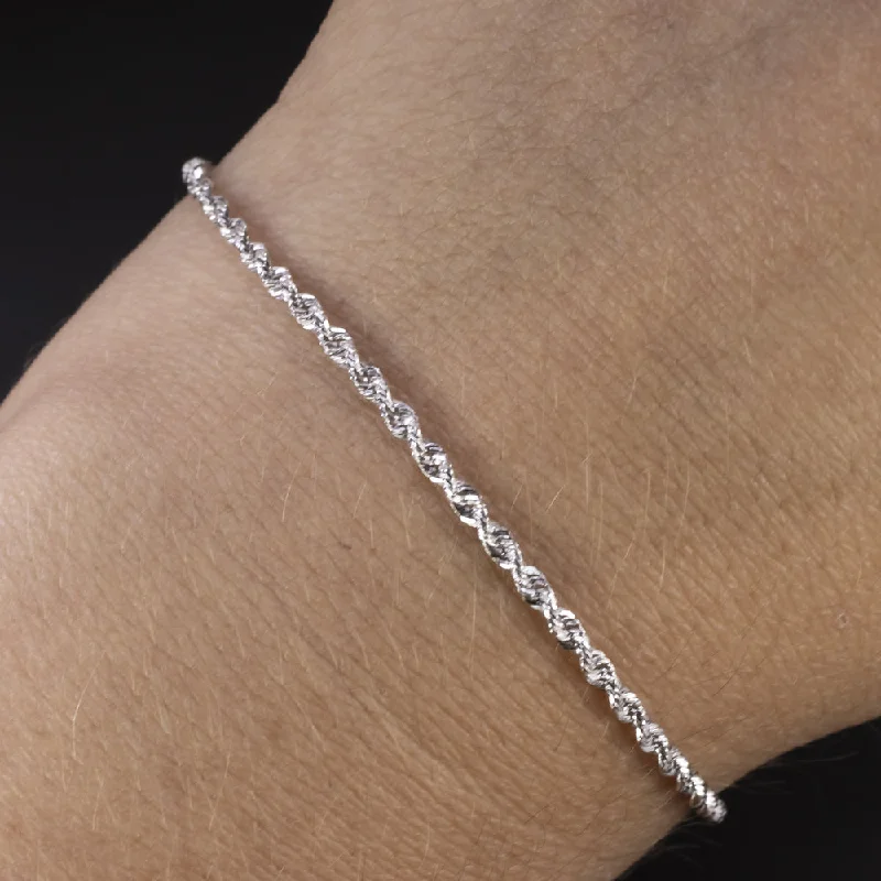 ladies-multi-strand-pearl-bracelets-SOLID 14k WHITE GOLD ROPE CHAIN BRACELET 7 INCH 1.9mm CLASSIC TWIST MENS LADIES