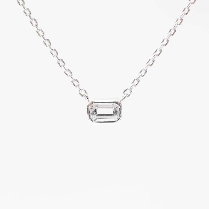 ladies-party-bar-pendant-necklaces-Silver & White Topaz Octagon Shaped Necklace