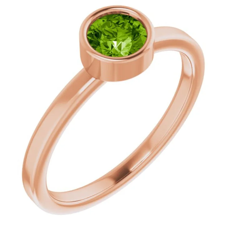 Ladies rings for fresh charm -14K Rose 5 mm Natural Peridot Ring