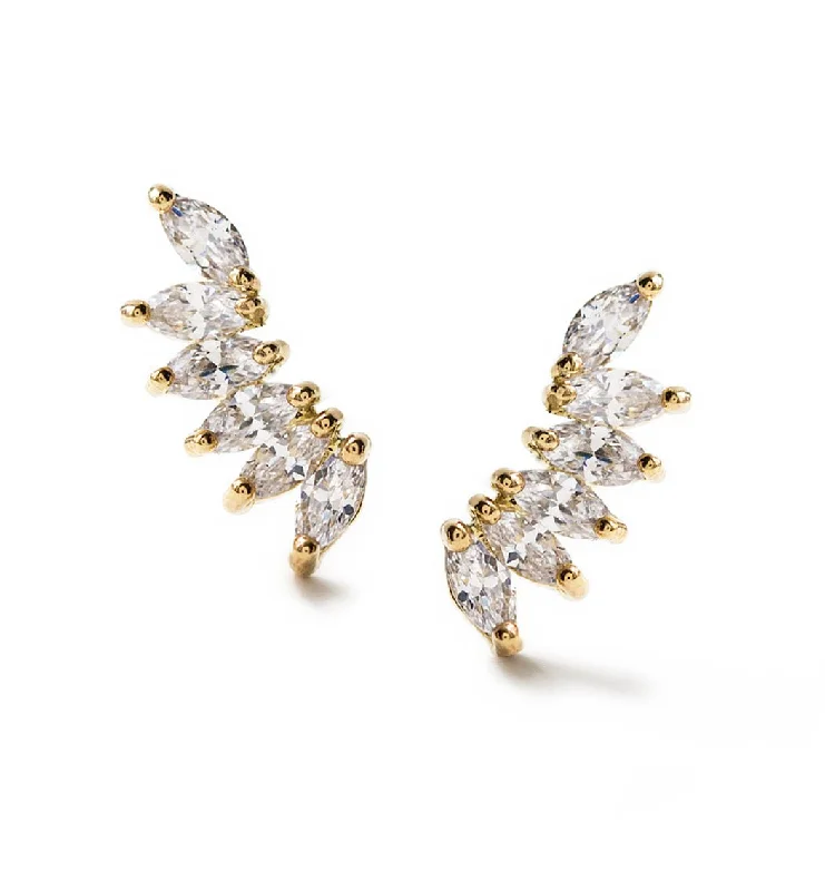 Ladies earrings for silver years -Navette Crystal Wing Earrings