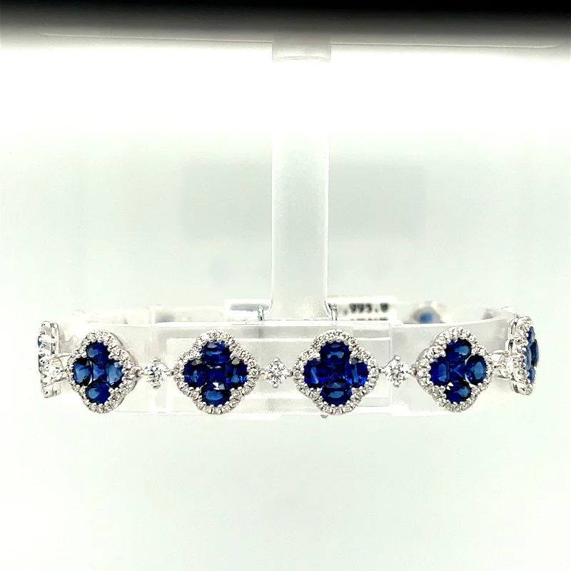 ladies-handmade-rigid-link-bracelets-18K White Gold 11.10CTW Sapphire and Diamond Bracelet