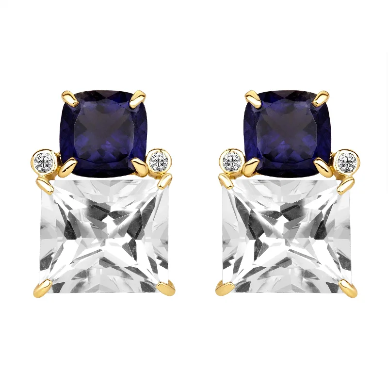 Ladies earrings edgy elegance -Earrings - Iolite, Crystal And Diamond