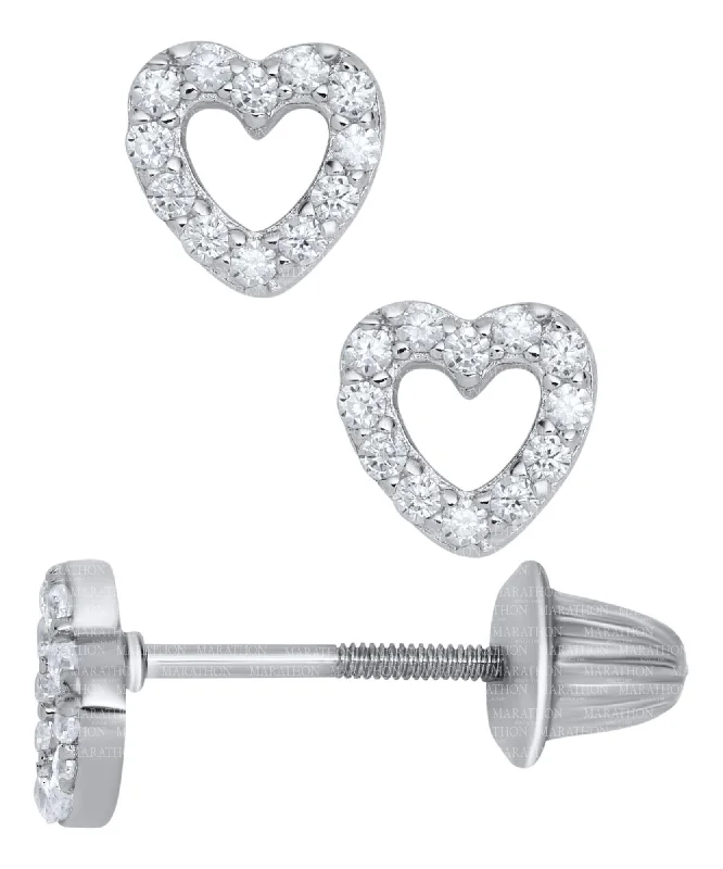 Ladies earrings for cozy elegance -Child's CZ Open Heart Earrings in Silver