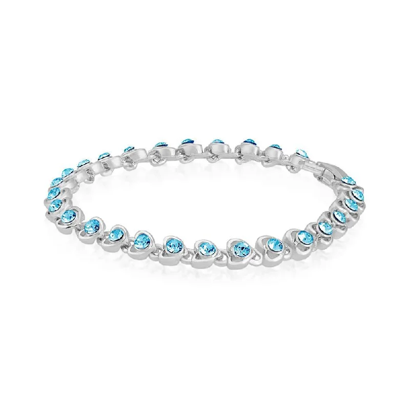 ladies-star-multi-strand-bracelets-Mahi Rhodium Plated Blue Hearts Bracelet With Crystals For Women