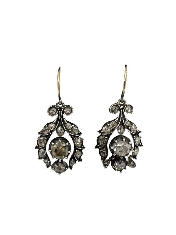 Ladies earrings for path vibes -Georgian Rose Cut Diamond Drop Earrings Circa 1810