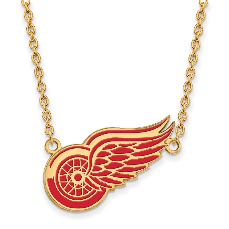 ladies-custom-figaro-chain-necklaces-SS 14k Yellow Gold Plated NHL Red Wings LG Enamel Necklace, 18 Inch