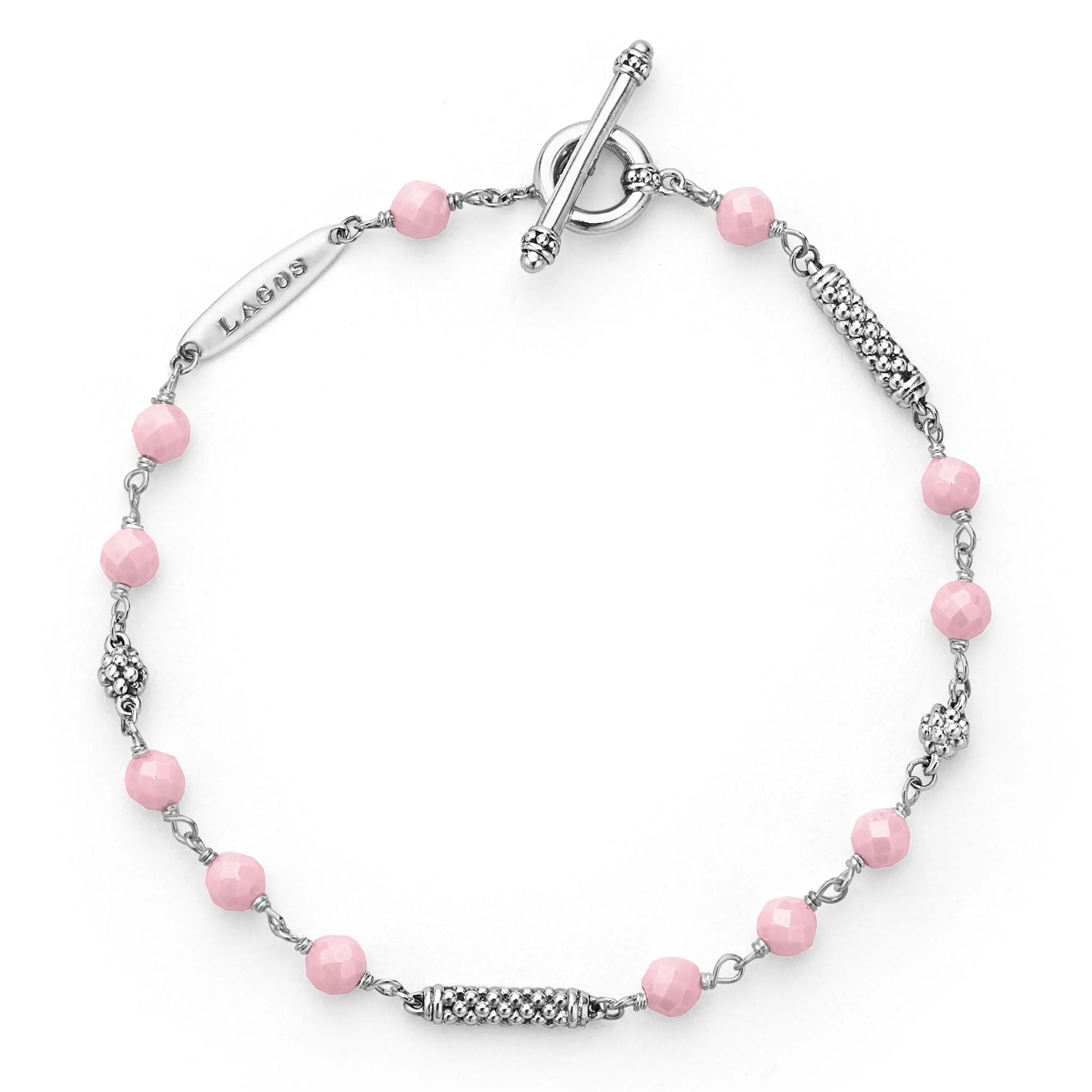 ladies-sterling-silver-chain-link-bracelets-Pink Ceramic Beaded Bracelet