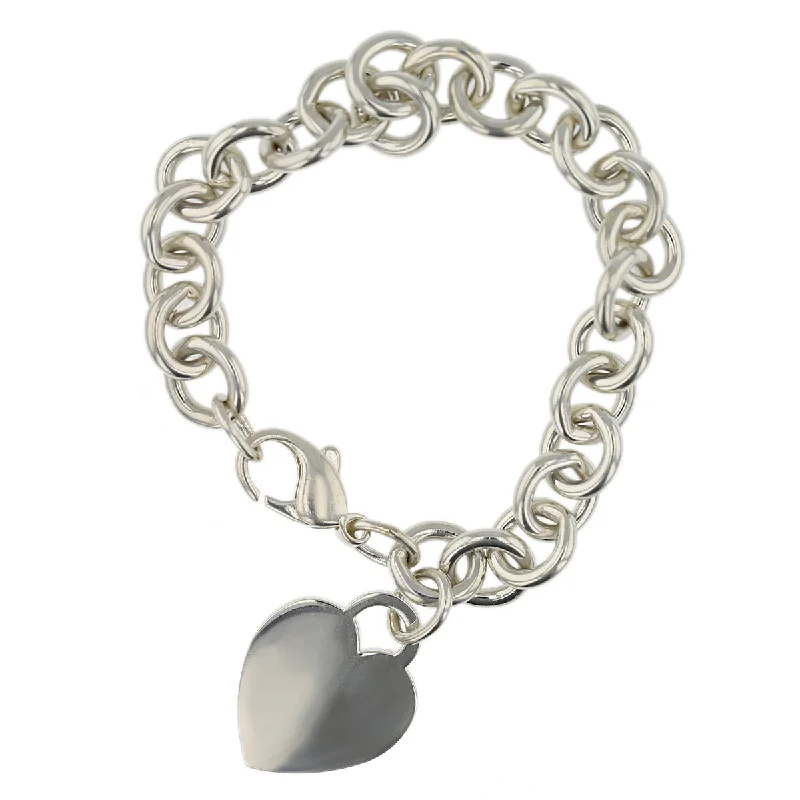 ladies-gold-silver-bracelets-Tiffany Heart Tag Charm Bracelet in Sterling Silver