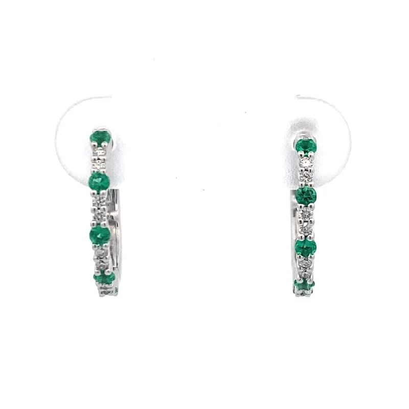 Ladies earrings with violet opal -Emerald and Diamond Hoop Earrings in White Gold by Fana