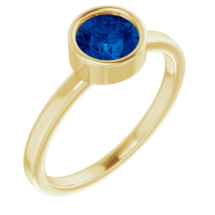 Ladies rings ripple elegance -14K Yellow 6 mm Lab-Grown Blue Sapphire Ring