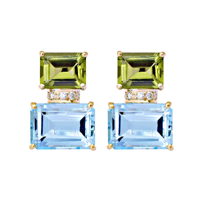 Ladies earrings for yoga elegance -Earrings- Blue Topaz, Peridot And Diamond