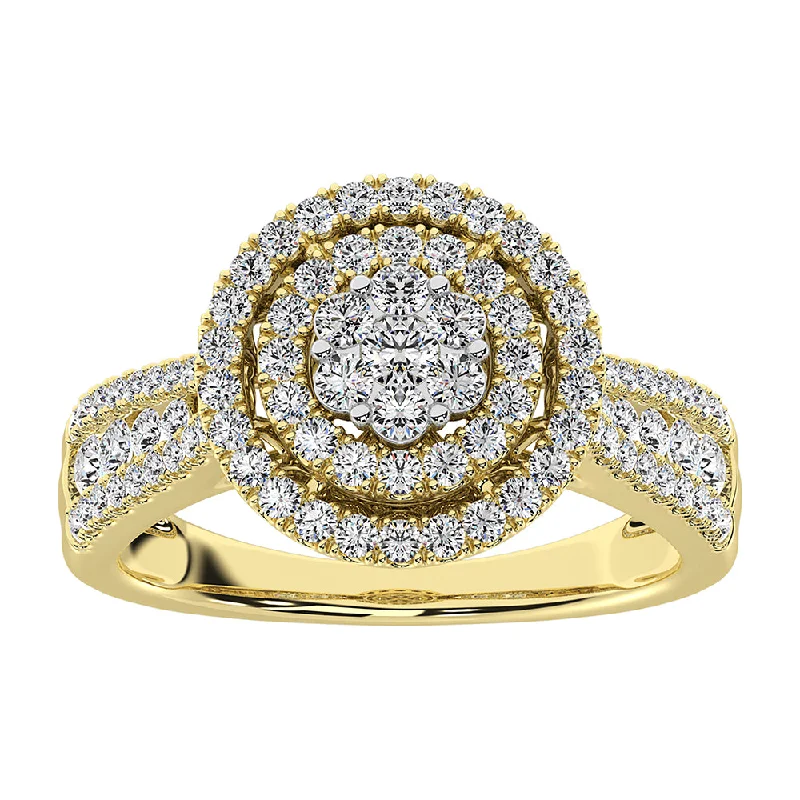 Ladies wedding rings fun romance -14K Yellow Gold 1 Ct.Tw. Diamond Flower Cluster Engagement Ring